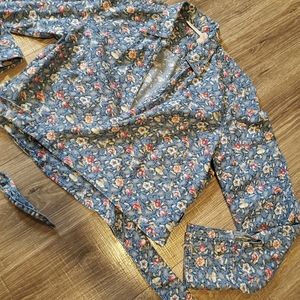 Crop Wrap Belt Lightweight Jean Floral Jacket